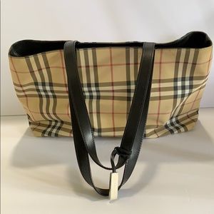 Burberry Tote Bag plaid check handbag purse see all photos Authentic RARE HTF